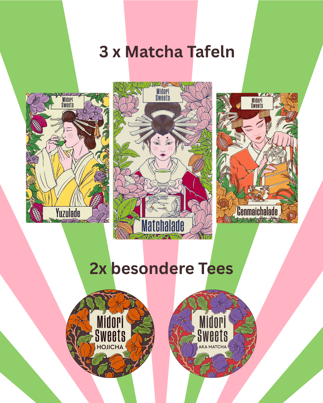 Geschenkbox - 3 Matcha Tafeln & 2 Tees